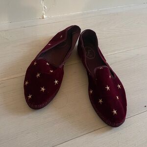 Flabelus Burgundy Velvet Loafers with Gold Stars
